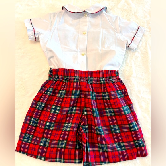 Anavini Boys Christmas Smocked Shirt w/ Red Christmas Tartan Shorts Set- size 4T - Picture 2 of 9